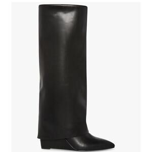 Madden Girl Evander Fold-Over Cuffed Knee High Wedge Dress Boots Black 9M NWOB